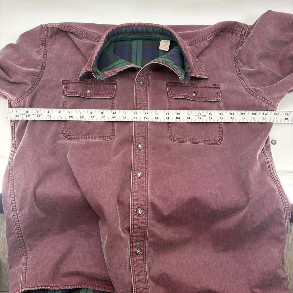 Vtg LL Bean Hurricane Shirt Maroon Canvas Flannel Plaid Lined Men Large Tall - Picture 3 of 10